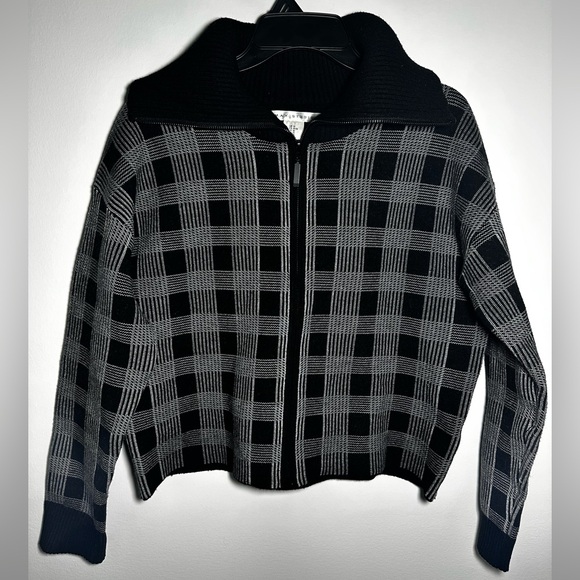 Max Studio Sweaters - Max Studio Dark Academia Plaid Zip-Up Sweater
